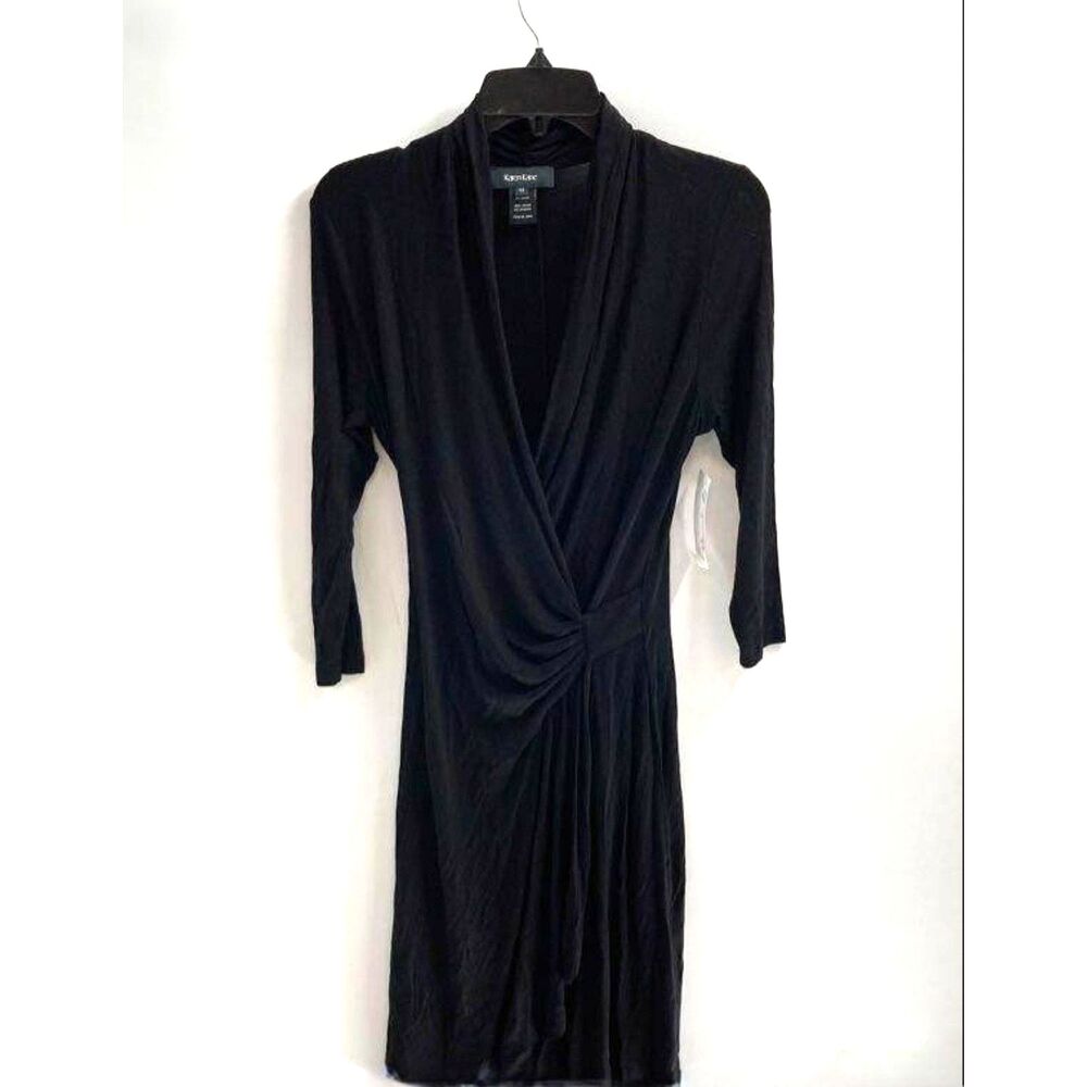 Karen Kane Black Faux Wrap Midi Dress Size XS Ruched